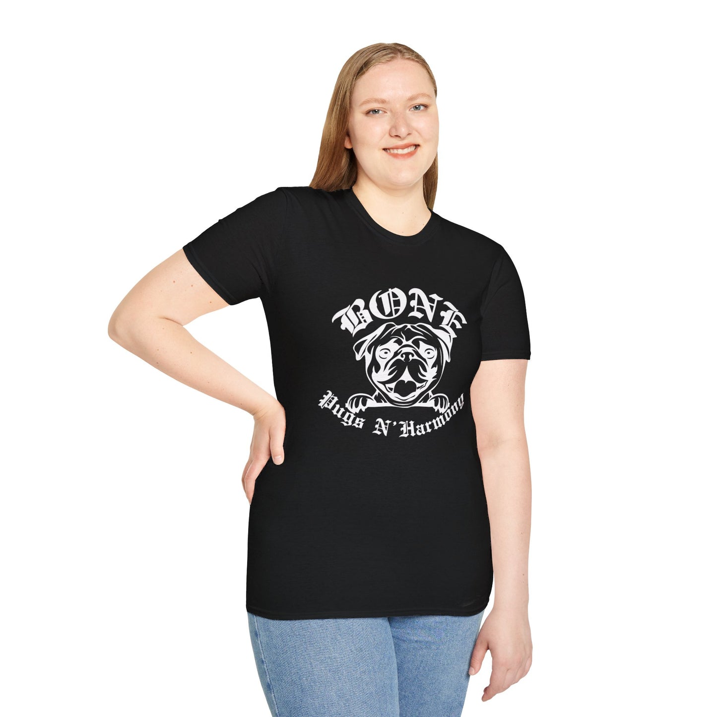 "Bone Pugs N' Harmony" Tee Shirt (White Outline)