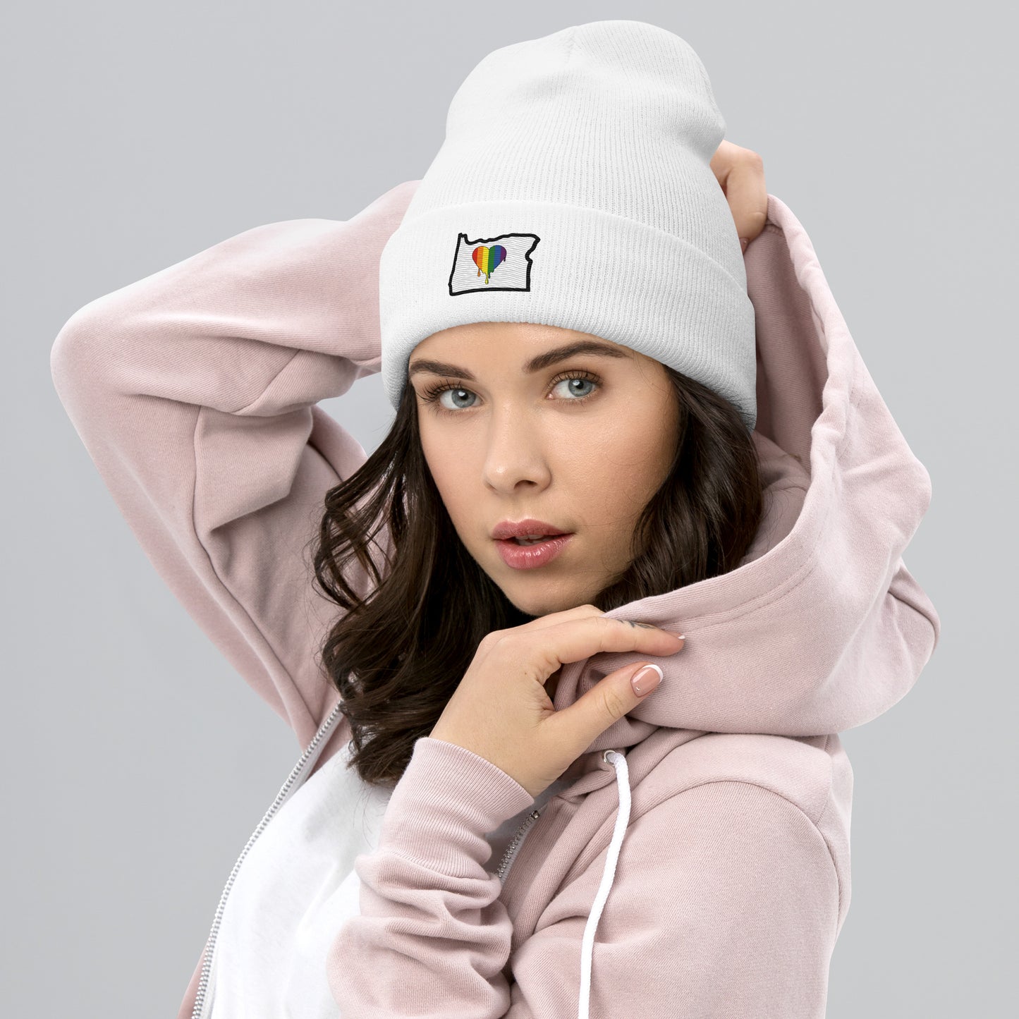 Oregon Pride, Dripping Rainbow-Cuffed Beanie